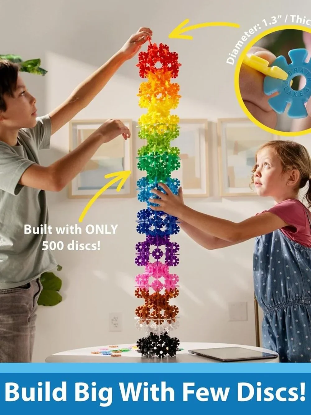 500 Piece Set, Ages 3+, Interlocking Plastic Disc Toy for Creative Building, Edu